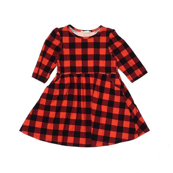 Emma & Elsa 2 Pc Buffalo Plaid Dress and Faux Fur Vest Set, 4T - Picture 3 of 3